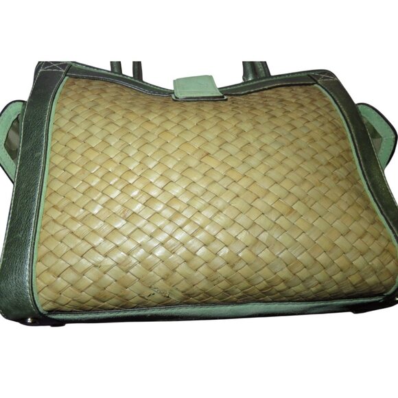 Coach 2005 Limited Edition Raffia & Green Suede Leather Top Handle Tote Satchel - Picture 13 of 16